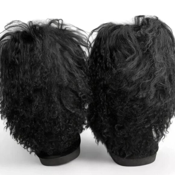 Bearpaw Boo Black Shearling Wool Line Curly Lamb Fur Mongolian Sherpa Boots 8 - Picture 7 of 9